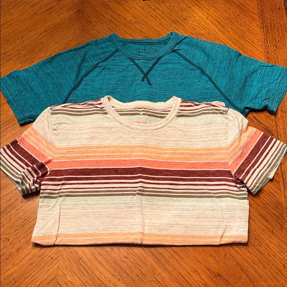 Striped Multicolor Tee & Teal Short Sleeve Layered Set